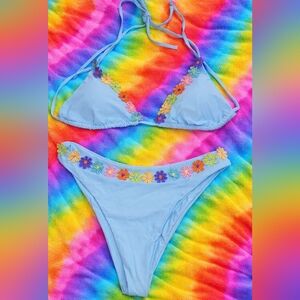 Target Light Blue Bikini with Floral Accents
